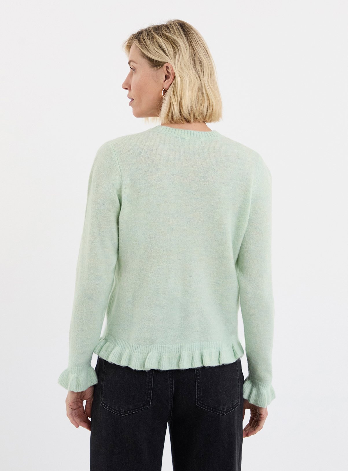 JD WILLIAMS Frill Knit Cardigan Light Green 32-34 - Image 2 thumbnail